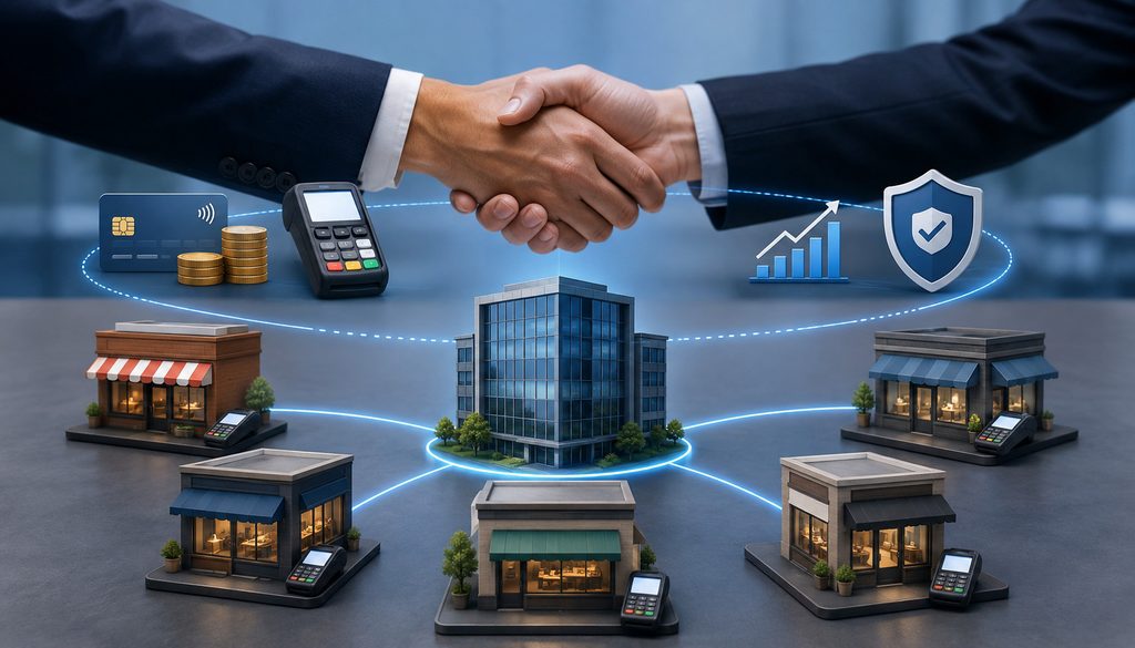 Corporate-negotiated payment processing rates with franchisee-owned merchant accounts