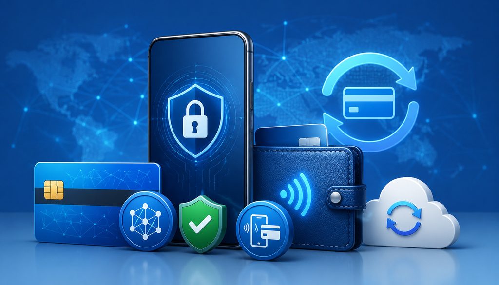 Network tokens, wallet tokens, and account updater services illustration