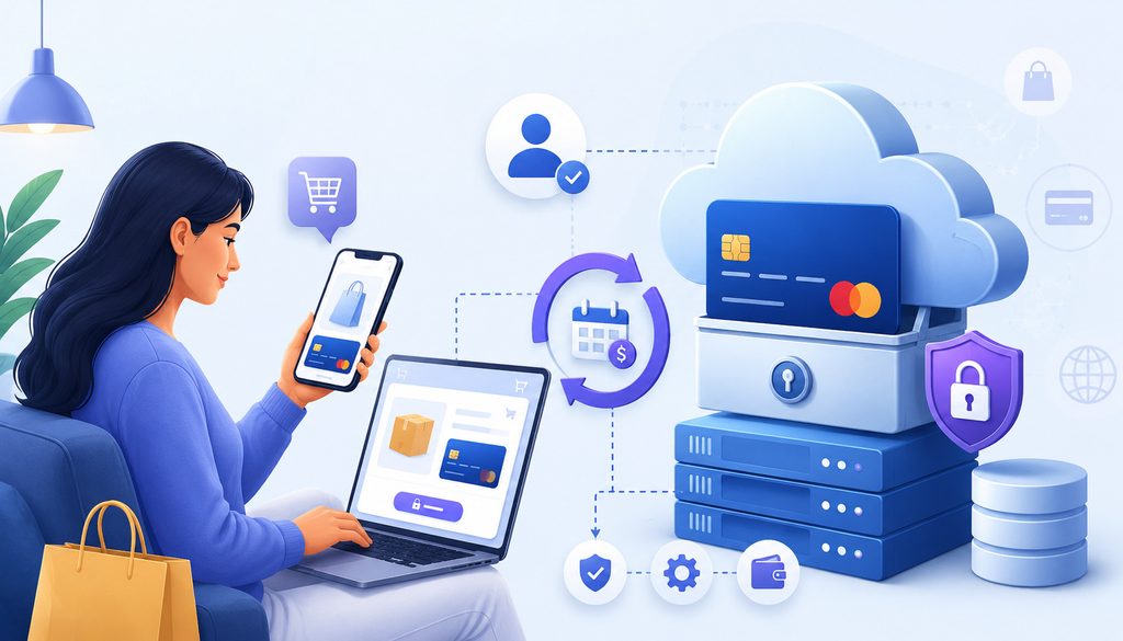 Card-on-file customer using secure stored payment details for online purchases